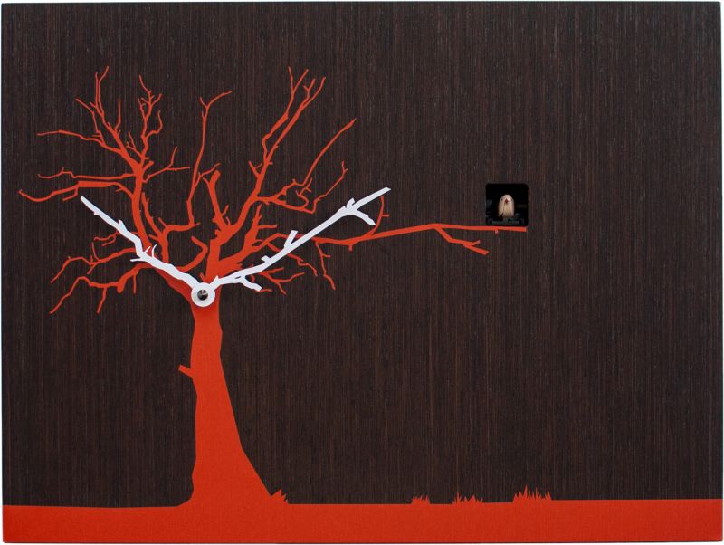CùCùRùKù / Cucuruku Kuckucksuhr Wanduhr WENGE NATUR / BAUM ORANGE Progetti MÄNGELEXEMPLAR
